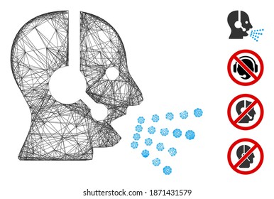 Vector wire frame operator speech. Geometric wire frame 2D net based on operator speech icon, designed with crossed lines. Some bonus icons are added.