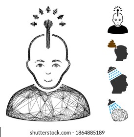 Vector wire frame optical neural interface. Geometric linear frame flat net generated with optical neural interface icon, designed with crossing lines. Some bonus icons are added.