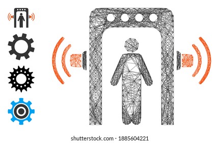 Vector wire frame passenger control. Geometric wire frame flat network made from passenger control icon, designed with crossed lines. Some bonus icons are added.