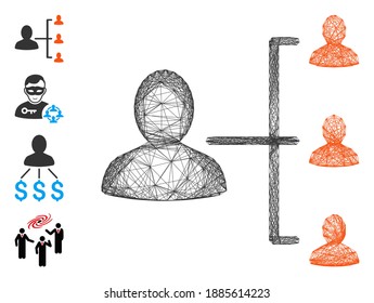Vector wire frame patient relations. Geometric hatched frame flat net generated with patient relations icon, designed from crossing lines. Some bonus icons are added.