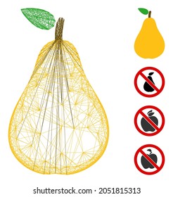 Vector wire frame pear. Geometric wire frame flat network generated with pear icon, designed with crossing lines. Some additional icons are added.