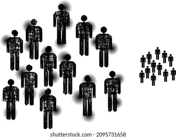 Vector Wire Frame People Crowd Icon With Spots. Geometric Wire Frame 2D Network Based On People Crowd Icon, Generated With Crossing Lines, With Round Spots.