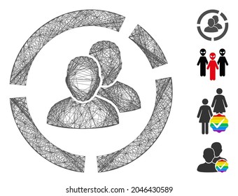 Vector Wire Frame People Diagram. Geometric Wire Frame 2D Network Made From People Diagram Icon, Designed With Crossed Lines. Some Similar Icons Are Added.