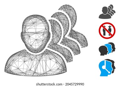 Vector Wire Frame People Squad. Geometric Wire Frame Flat Net Generated With People Squad Icon, Designed From Crossing Lines. Some Bonus Icons Are Added.