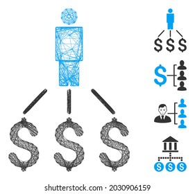 Vector wire frame person expenses. Geometric linear frame 2D network made from person expenses icon, designed from intersected lines. Some bonus icons are added.