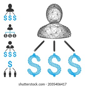 Vector wire frame person expenses. Geometric wire frame 2D network based on person expenses icon, designed with intersected lines. Some bonus icons are added.