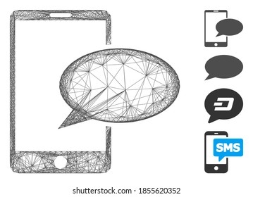 Vector wire frame phone message. Geometric wire frame flat network based on phone message icon, designed with crossing lines. Some bonus icons are added.