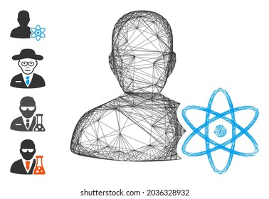 Vector Wire Frame Physicist Science. Geometric Wire Frame Flat Network Based On Physicist Science Icon, Designed With Crossing Lines. Some Bonus Icons Are Added.