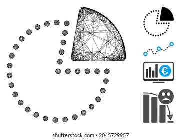 Vector wire frame pie chart. Geometric wire frame 2D network based on pie chart icon, designed with crossed lines. Some bonus icons are added.