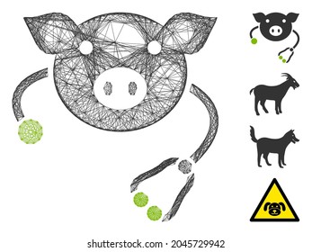 Vector wire frame pig veterinary. Geometric wire frame flat net made from pig veterinary icon, designed from crossing lines. Some bonus icons are added.