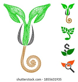 Vector wire frame plant sprout. Geometric wire frame flat net made from plant sprout icon, designed from intersected lines. Some bonus icons are added.