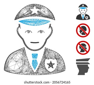 Polizist für Vektordrahmen. Geometrisches Drahtnetz 2D, erzeugt mit Polizeisymbol, entworfen mit Kreuzlinien. Es werden einige Bonussymbole hinzugefügt.