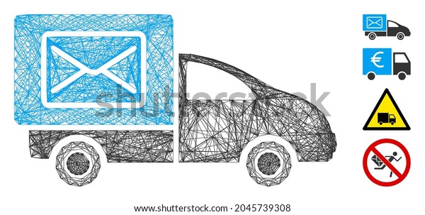 Vector wire frame post delivery\
car. Geometric hatched frame flat net made from post delivery car\
icon, designed from crossed lines. Some bonus icons are\
added.