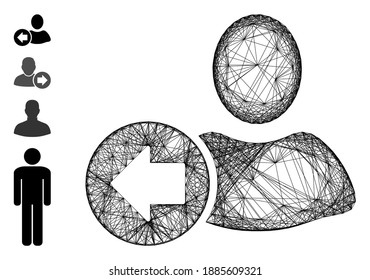 Vector wire frame previous user. Geometric wire frame 2D network made from previous user icon, designed from crossing lines. Some bonus icons are added.