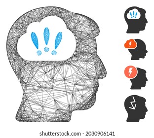 Vector wire frame problem brainstorm. Geometric linear carcass 2D network generated with problem brainstorm icon, designed with crossing lines. Some bonus icons are added.