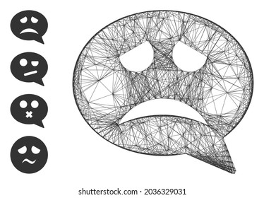 Vector wire frame problem smiley message. Geometric wire frame flat net made from problem smiley message icon, designed from crossed lines. Some bonus icons are added.