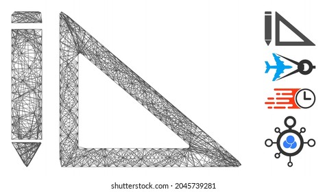Vector wire frame project design. Geometric wire frame 2D network generated with project design icon, designed with intersected lines. Some bonus icons are added.