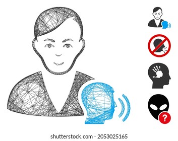 Vector wire frame psychoanalysis talking. Geometric linear frame 2D net generated with psychoanalysis talking icon, designed with crossing lines. Some other icons are added.