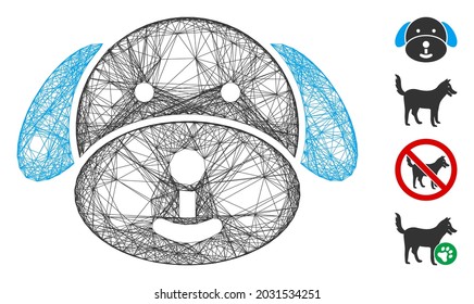 Vector wire frame puppy. Geometric wire frame 2D net generated with puppy icon, designed with intersected lines. Some bonus icons are added.