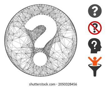 Vector wire frame question. Geometric hatched frame 2D network made from question icon, designed from crossing lines. Some additional icons are added.
