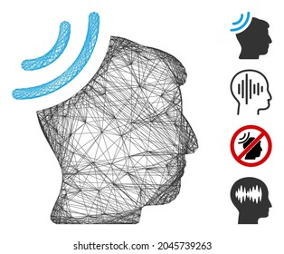 Vector wire frame radio reception brain. Geometric wire frame flat net based on radio reception brain icon, designed with crossing lines. Some bonus icons are added.