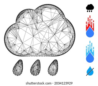 Regen in Vektordrahmen. Geometrisches Drahtseilnetz aus Regensymbol, konstruiert aus Kreuzlinien. Es werden einige Bonussymbole hinzugefügt.