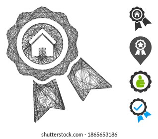 Vector wire frame realty award. Geometric wire frame flat network made from realty award icon, designed from crossing lines. Some bonus icons are added.