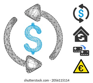 Vector wire frame refresh price. Geometric wire frame flat network made from refresh price icon, designed with crossed lines. Some bonus icons are added.