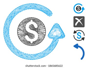 Vector wire frame refund. Geometric wire frame flat network made from refund icon, designed from crossing lines. Some bonus icons are added.