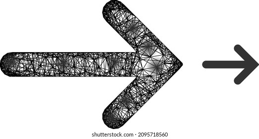Vector wire frame right arrow icon with spots. Geometric wire carcass 2D network based on right arrow icon, generated with crossing lines, with round spots.