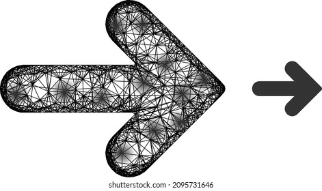 Vector wire frame right direction icon with spots. Geometric wire carcass flat network based on right direction icon, generated with intersected lines, with round spots.