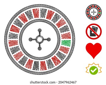 Vector wire frame roulette. Geometric wire carcass flat net made from roulette icon, designed from crossed lines. Some additional icons are added.