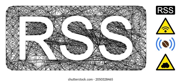 Vector wire frame rss. Geometric wire frame flat net generated with rss icon, designed with crossing lines. Some additional icons are added.