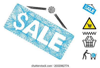 Vector wire frame sale signboard. Geometric wire frame flat net generated with sale signboard icon, designed with crossing lines. Some bonus icons are added.