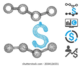 Vector wire frame sales charts. Geometric wire frame flat net generated with sales charts icon, designed from intersected lines. Some bonus icons are added.