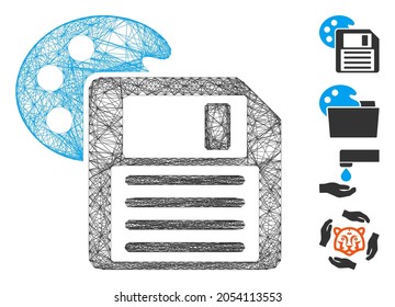 Vector wire frame save palette. Geometric wire frame flat network generated with save palette icon, designed with intersected lines. Some bonus icons are added.
