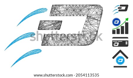 Vector wire frame send Dash. Geometric wire frame flat net generated with send Dash icon, designed with intersected lines. Some bonus icons are added.