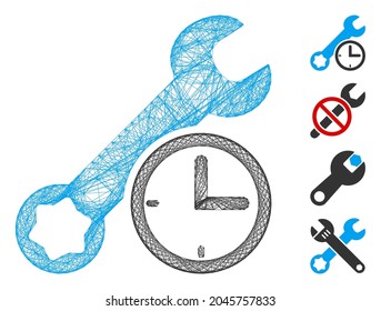 Vector wire frame service time. Geometric linear frame 2D network made from service time icon, designed from intersected lines. Some bonus icons are added.