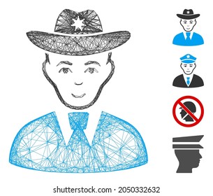 Vector wire frame sheriff. Geometric wire frame 2D net based on sheriff icon, designed with crossed lines. Some other icons are added.