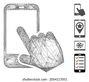 Vector wire frame smartphone point. Geometric wire frame flat network generated with smartphone point icon, designed from crossing lines. Some bonus icons are added.