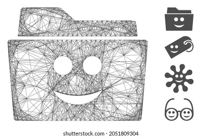 Vector wire frame smile folder. Geometric hatched frame flat network made from smile folder icon, designed from crossing lines. Some other icons are added.