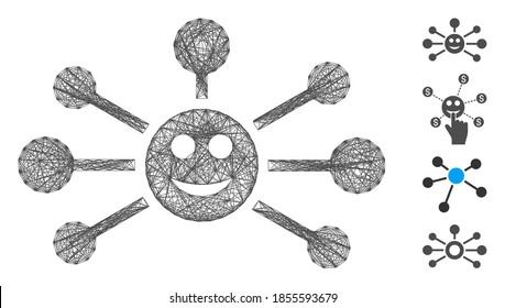 Vector wire frame smile links. Geometric wire frame 2D net based on smile links icon, designed with intersected lines. Some bonus icons are added.