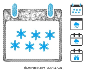 Vector wire frame snow calendar day. Geometric linear frame flat net generated with snow calendar day icon, designed with intersected lines. Some bonus icons are added.