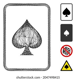 Vector wire frame spades gambling card. Geometric linear frame 2D network generated with spades gambling card icon, designed with crossed lines. Some similar icons are added.