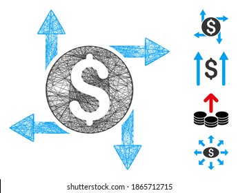 Vector wire frame spend money. Geometric wire carcass flat net generated with spend money icon, designed with crossed lines. Some bonus icons are added.