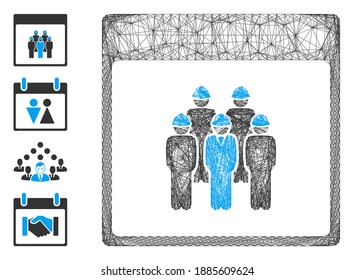 Vector wire frame staff calendar page. Geometric wire carcass flat net made from staff calendar page icon, designed from crossing lines. Some bonus icons are added.