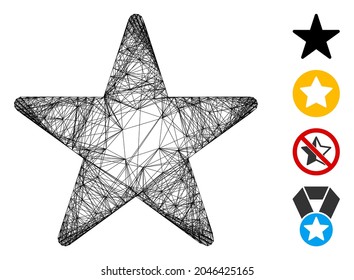 Vektorgitter-Rahmenstern. Geometrisches Drahtnetz 2D, basierend auf Sternsymbol, entworfen mit Schnittlinien. Es werden einige ähnliche Symbole hinzugefügt.