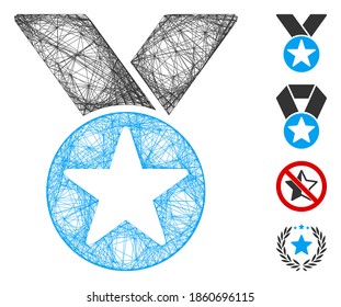 Vector wire frame star medal. Geometric linear frame flat net generated with star medal icon, designed from crossed lines. Some bonus icons are added.
