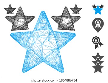 Die Sterne des Vectordrahmens treffen die Parade. Geometrisches Drahtnetz 2D Netz, erzeugt mit Sternen Trefferparadesymbol, entworfen aus Schnittlinien. Es werden einige Bonussymbole hinzugefügt.