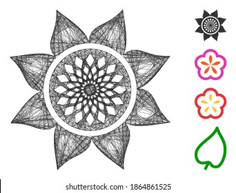 Vector wire frame sunflower flower. Geometric wire frame flat network based on sunflower flower icon, designed from crossing lines. Some bonus icons are added.
